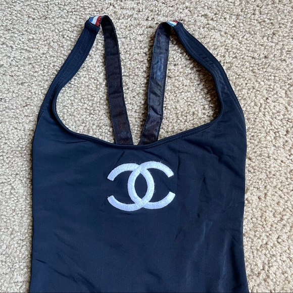 RARE Authentic CHANEL 1994 Collector Flag "CC" Swimsuit Sz 36 In Black - Picture 8 of 14